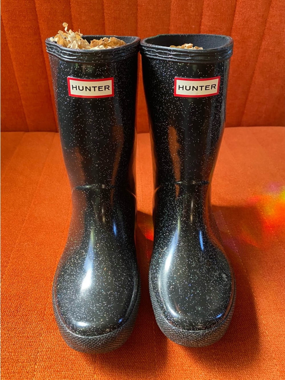 Girls Hunter Black Glitter Rainboots